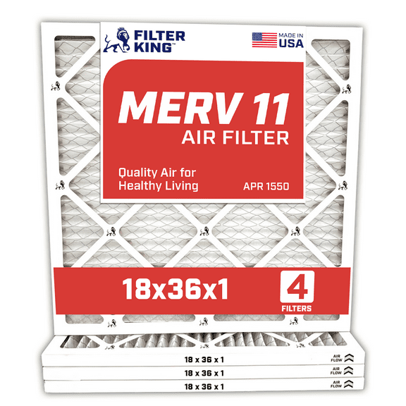 Filter King 18x36x1 Air Filter | 4-PACK | MERV 11 HVAC Pleated A/C Furnace Filters | MADE IN USA | Actual Size: 18 x 36 x .75"