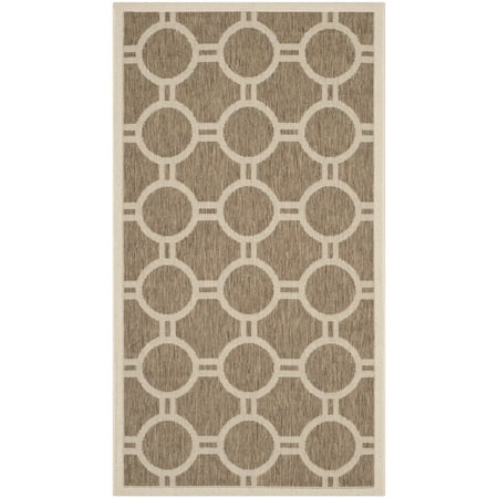 SAFAVIEH Courtyard Ariel Geometric Circle Indoor/Outdoor Area Rug, 2'7" x 5', Brown/Bone