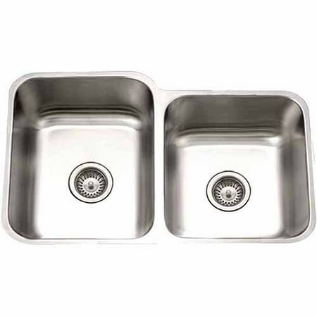 Houzer STE-2300SR-1 Eston Series Undermount Stainless Steel 60/40 Double Bowl Kitchen Sink, Small Bowl Right, 18 (Best Double Bowl Undermount Kitchen Sink)
