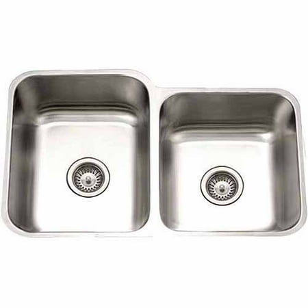 Small Bowl Stainless Steel Sink Houzer STE-2300SR-1 Eston Series Undermount Stainless Steel 60/40 Double Bowl Kitchen Sink, Small Bowl Right, 18 Gauge ()