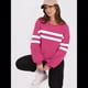 thumbnail image 4 of Sudadera Holgada A Rayas para Mujer, Cuello Redondo, Larga, Informal, con Bloques de Color, para Otoño Rosa Roja S, 4 of 9