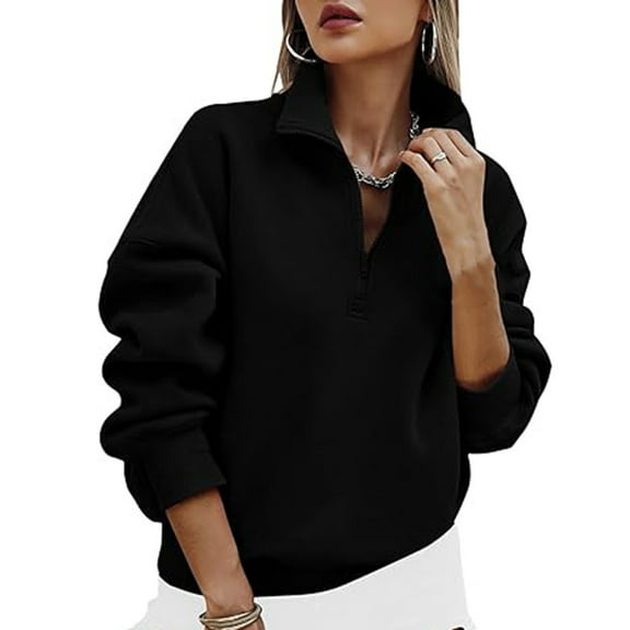 YODETEY Women's Oversized Sweatshirt, No Boundaries Half Zip Pullover Tops With Pockets, Sweatshirts Top for Women,Black,L