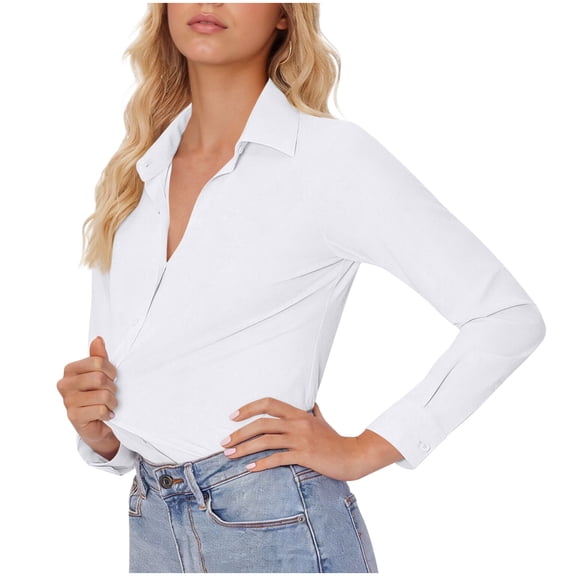 Purcolt Women's Stretchy Button Down Shirts Business Casual Collared Long Sleeve Blouses Trendy Slim Fit Tunic Tops for Work Office