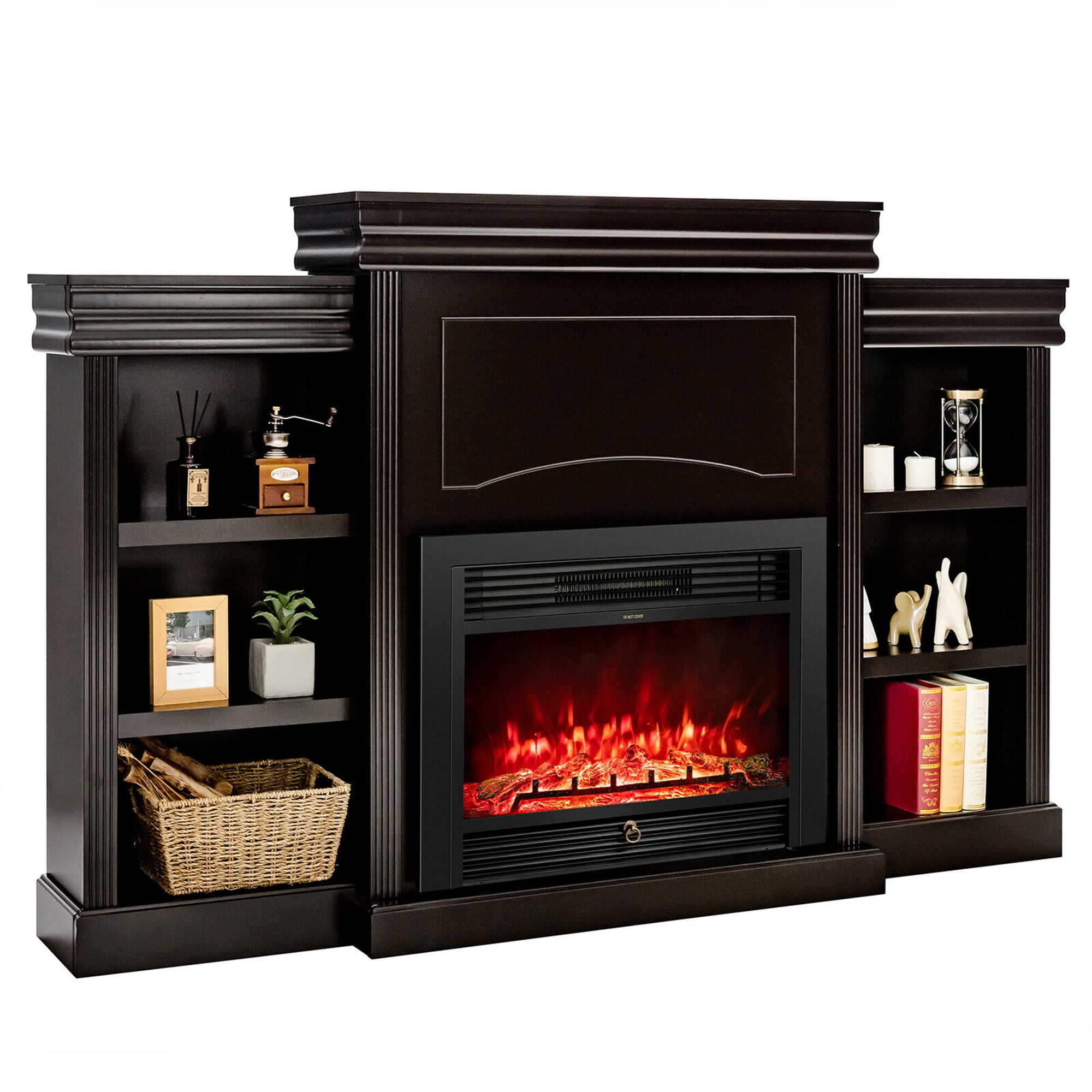 Gymax 70'' Fireplace TV Stand Media W/ 28.5'' 750W/1500W Electric Fireplace Brown
