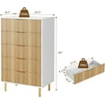 thumbnail image 2 of Modern 5-Drawer Wood Dresser with Gold Handles and Base, Tall Storage Cabinet for Bedroom, Living Room, Closet, Hallway, Entryway, Oak, 2 of 7