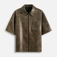 thumbnail image 2 of Men's Casual Jackets Lightweight Leather Jacket Short Sleeve Outerwear Jacket Fit, 2 of 4