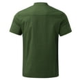 thumbnail image 4 of Mens T-shirts Men Spring And Summer Solid Color Casual Linen Stand Collar Plus Size Beach Vacation Short Sleeve Shirt Top Shirt And Set Men French Set 8 Casual Tee Full Sleeve Polyester Green 3XL, 4 of 7