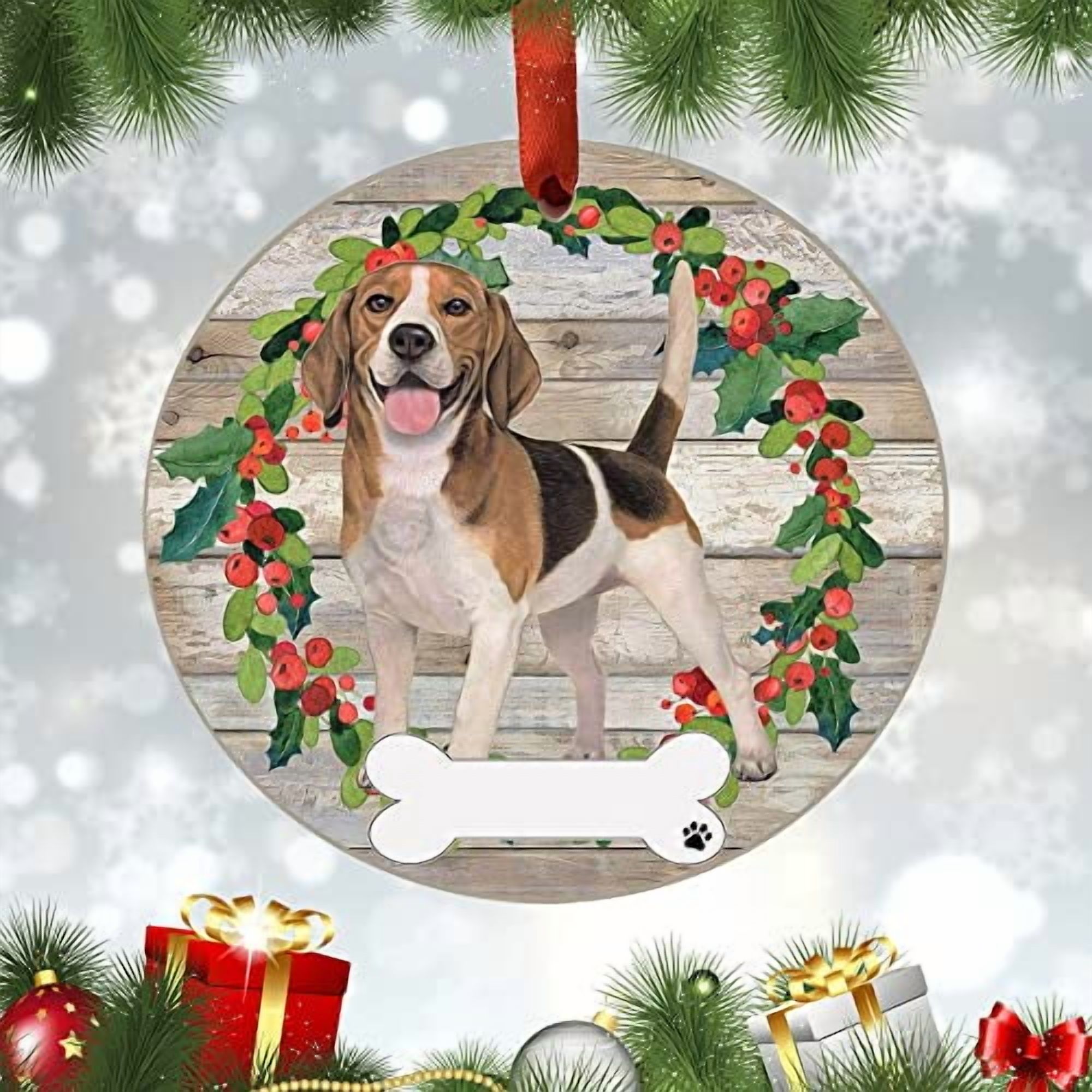 E&S Imports Beagle Ornament - E&S Pets DIY Personalizable Dog Gifts Ceramic Round with Glazed Finish X-mas Decoration Christmas Ornaments Craft for Pet Lovers