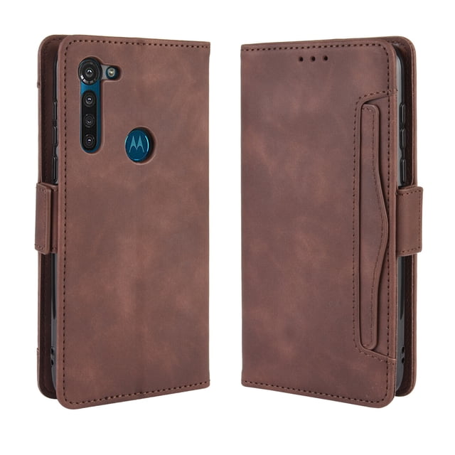 Case for Motorola MOTO G8 Cover Adjustable Detachable Card Holder Magnetic closure Leather Wallet Case - Brown