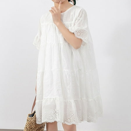 

PEASKJP Flowy Dresses for Girls Toddler Girls Short Sleeve Flutter A-Line Floral Printed formal Dress White 4-5 Years