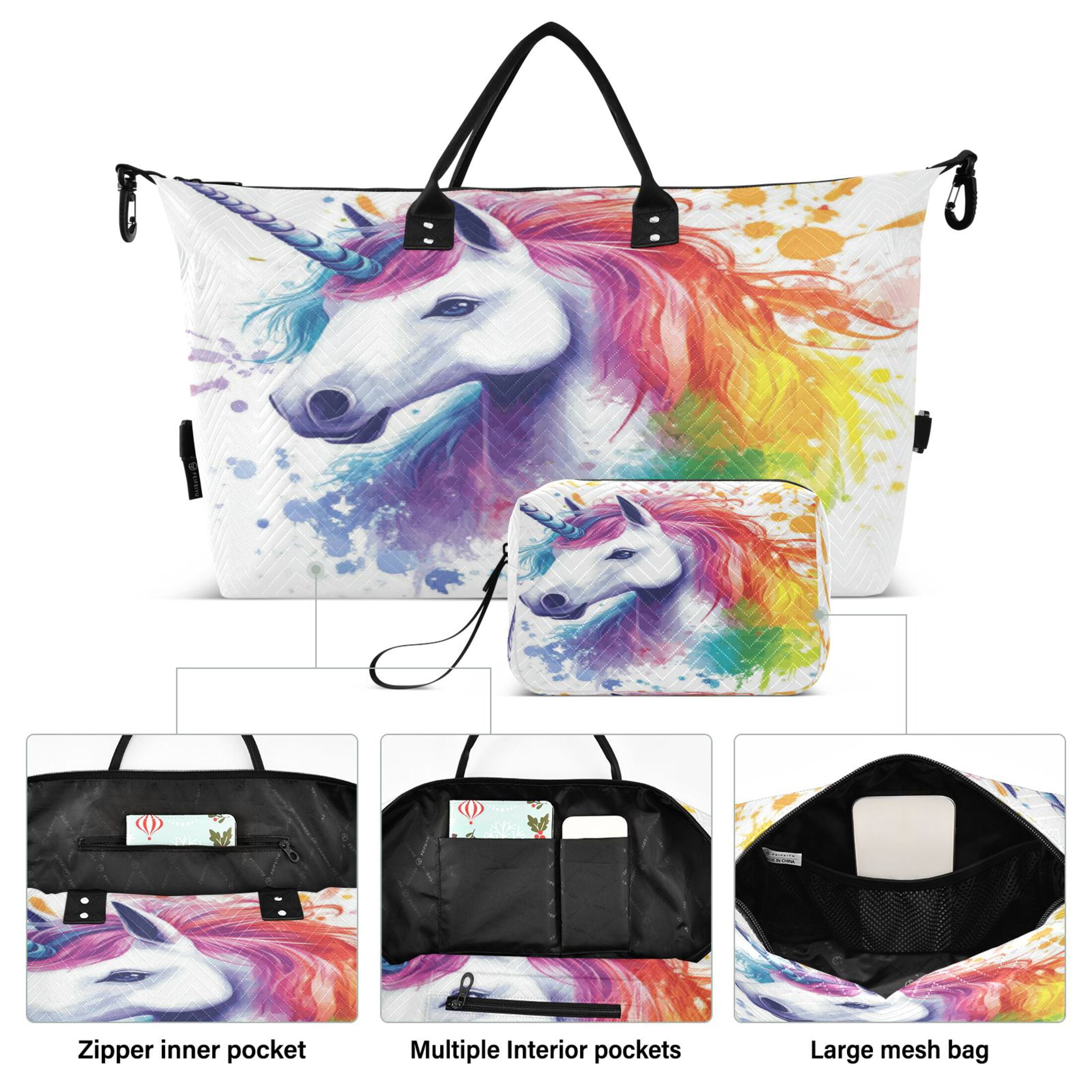 Travel Duffel Luggage Bag Sports Duffle Bag Gym Bag with Zipper Rainbow-colored Unicorn