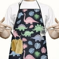 thumbnail image 2 of Black Cartoon Dinosaurs Leaves Pattern Apron-Garden Aprons for Women with Pockets-Cotton Linen Waterproof Kitchen Cooking Gardening Aprons Adjustable for Kitchen,Cooking,BBQ and Salon 33x27 Inch, 2 of 7