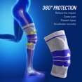 thumbnail image 3 of Gray & Blue Neoprene-Silicone Knee Support Brace with Double-Spring Stabilizers, Silicone Shock-Absorbing Pad, 3D Knit Breathable Design for Basketball, Running, Weightlifting & Various Sports - XL, 3 of 6