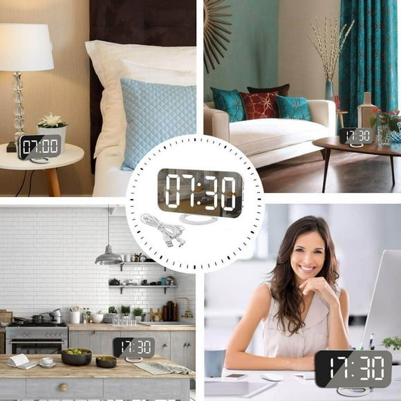 Alarm Clock Digital Alarm Clock Large LED Wall Clock With Snooze USB Charging Function Bedroom Nightstand Clock Digital Clock Timer Seconds Cat Timer Cooking Timer