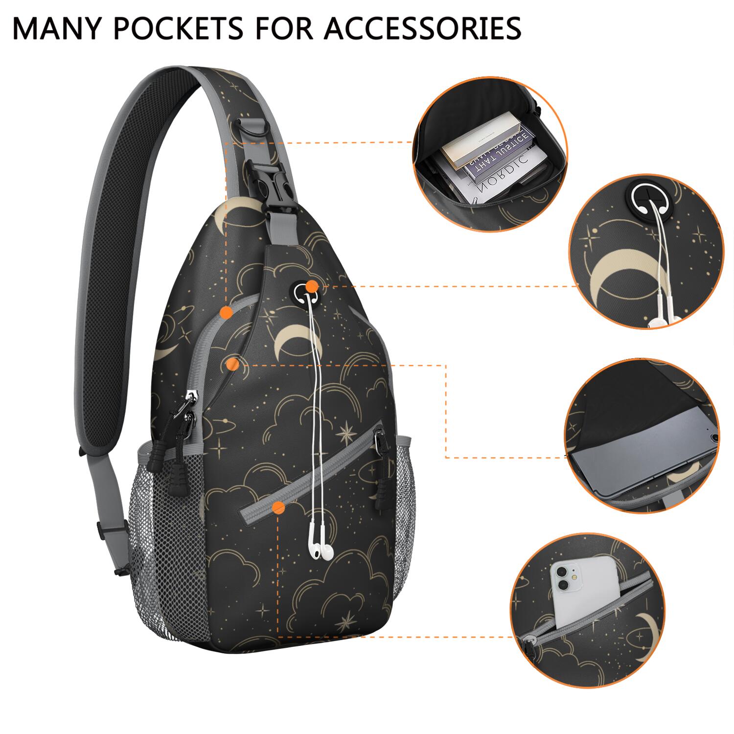 Retro Steampunk Astrology Chart Crossbody Bag Dark Astronomy Aesthetic Shoulder Backpack Durable & Comfortable for Travel, Urban Use