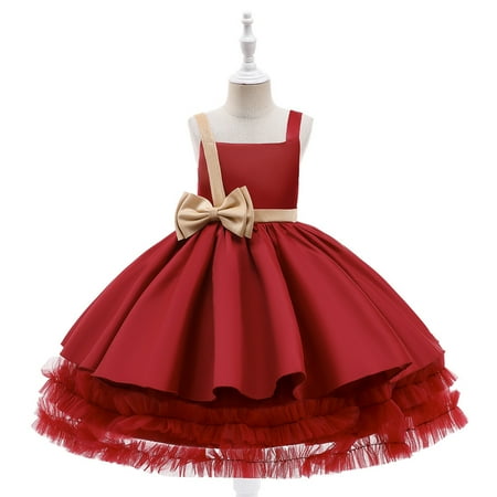 

LYMAYTER Girls Princess Dress Youth Bowknot Party Dress Toddler Sleeveless Mesh Sundress for 3-13 Years