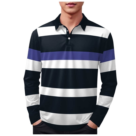 Ketyyh-chn99 Men's Polo Shirts V Neck Muscle Slim Fit Polo T Shirts Men's Fashion Tops Button Long Sleeve Casual Sports Lapel Shirt Size for XL,Navy