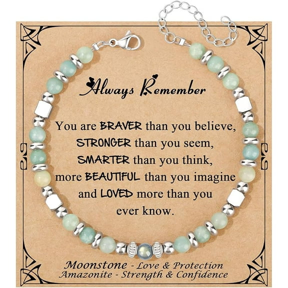 Amazonite & Imperial Jasper Beaded Bracelet for Women, Stainless Steel Adjustable Bracelet, Birthday Christmas Graduation Gift for Her