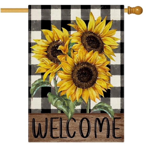 Sinkoo Spring Summer House Flag 28x40 Inch Double Sided Outside, Sunflower Welcome Patio Yard Outdoor Flag