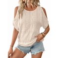 thumbnail image 3 of Women'S Cold Shoulder Eyelet Tops Crew Neck Batwing Sleeve T-Shirts Textured Knit Color L, 3 of 9
