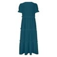 thumbnail image 5 of Sakmal Summer Dresses for Women 2024 Trendy Crew Neck Long Blue Ruffle Solid Tiered Short Sleeve Sundress, 5 of 9