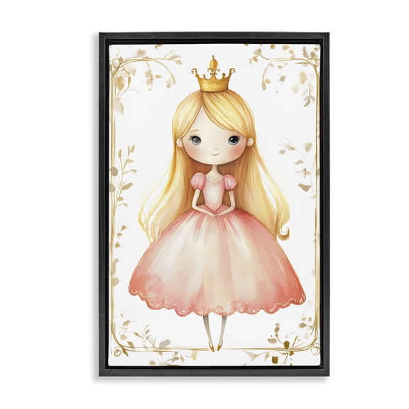Stupell Industries Eclectic Golden Crown Fairytale Princess Black Floating Frame Canvas Art, 17 x 25, by Creative Studio
