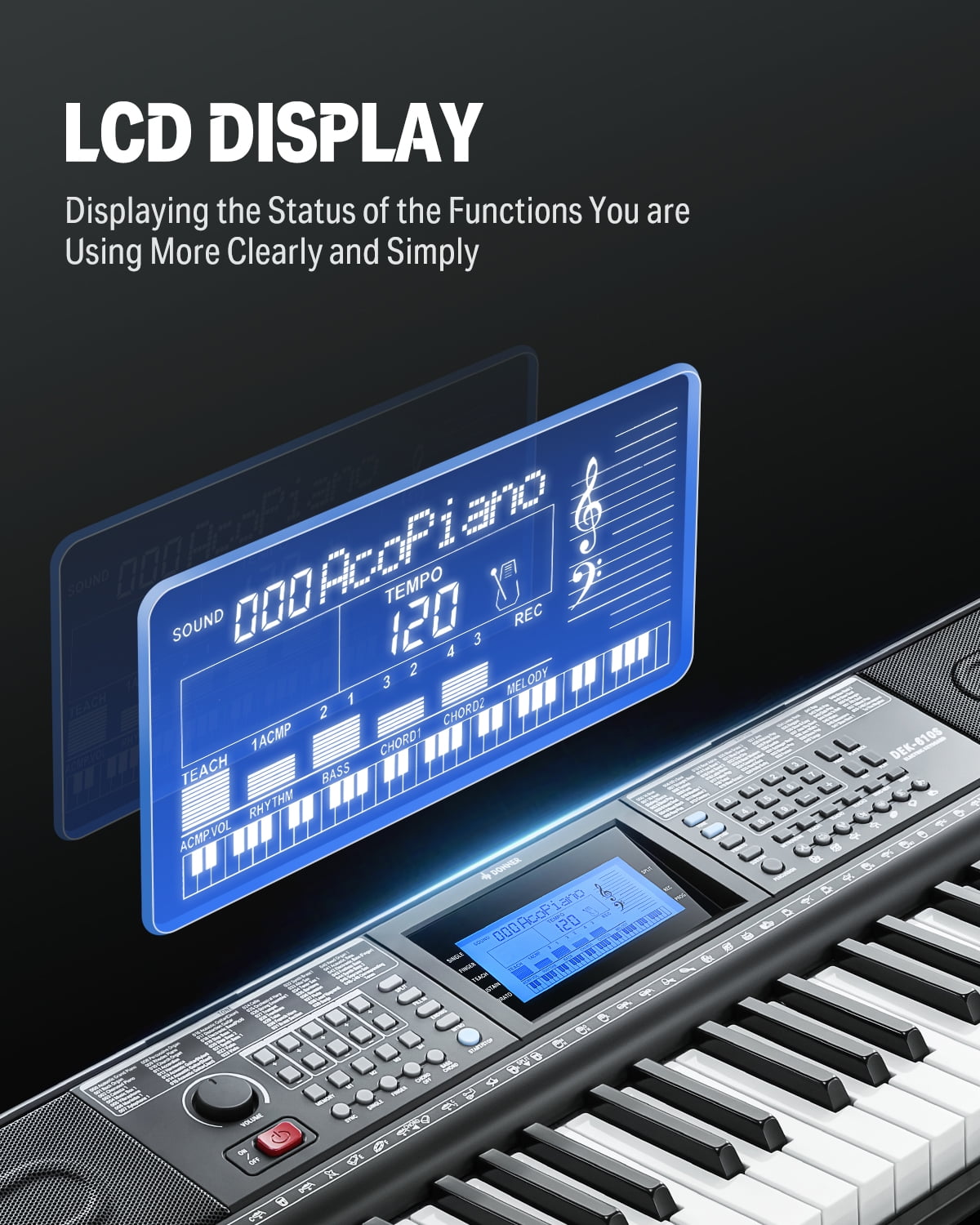 Donner Upgraded 61 Key Piano Keyboard, Electric Keyboard Kit with 249 Voices, 249 Rhythms - Includes Piano Stand, Stool, Microphone, Gift for Beginners, Black (DEK-610S)