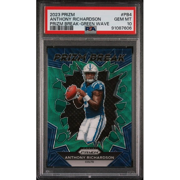 Graded 2023 Panini Prizm Anthony Richardson #PB4 Prizm Break Green Wave Rookie RC Football Card PSA 10 Gem Mint