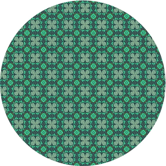 Ahgly Company Indoor Round Patterned Lime Mint Green Area Rugs, 4' Round