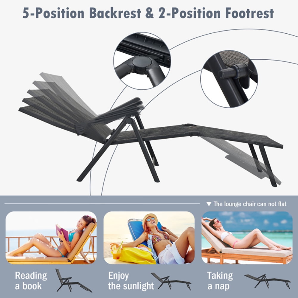Aimee Lii Patio Foldable Chaise Lounge Chair with Backrest and Footrest, Patio Loungers, Gray Aimee Lii Patio Foldable Chaise Lounge Chair with Backrest and Footrest, Patio Loungers, Gray