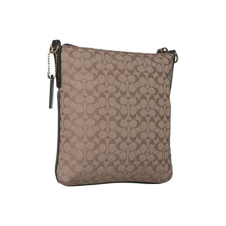 COACH New Signature Jacquard Kitt Crossbody Khaki Brown Gold