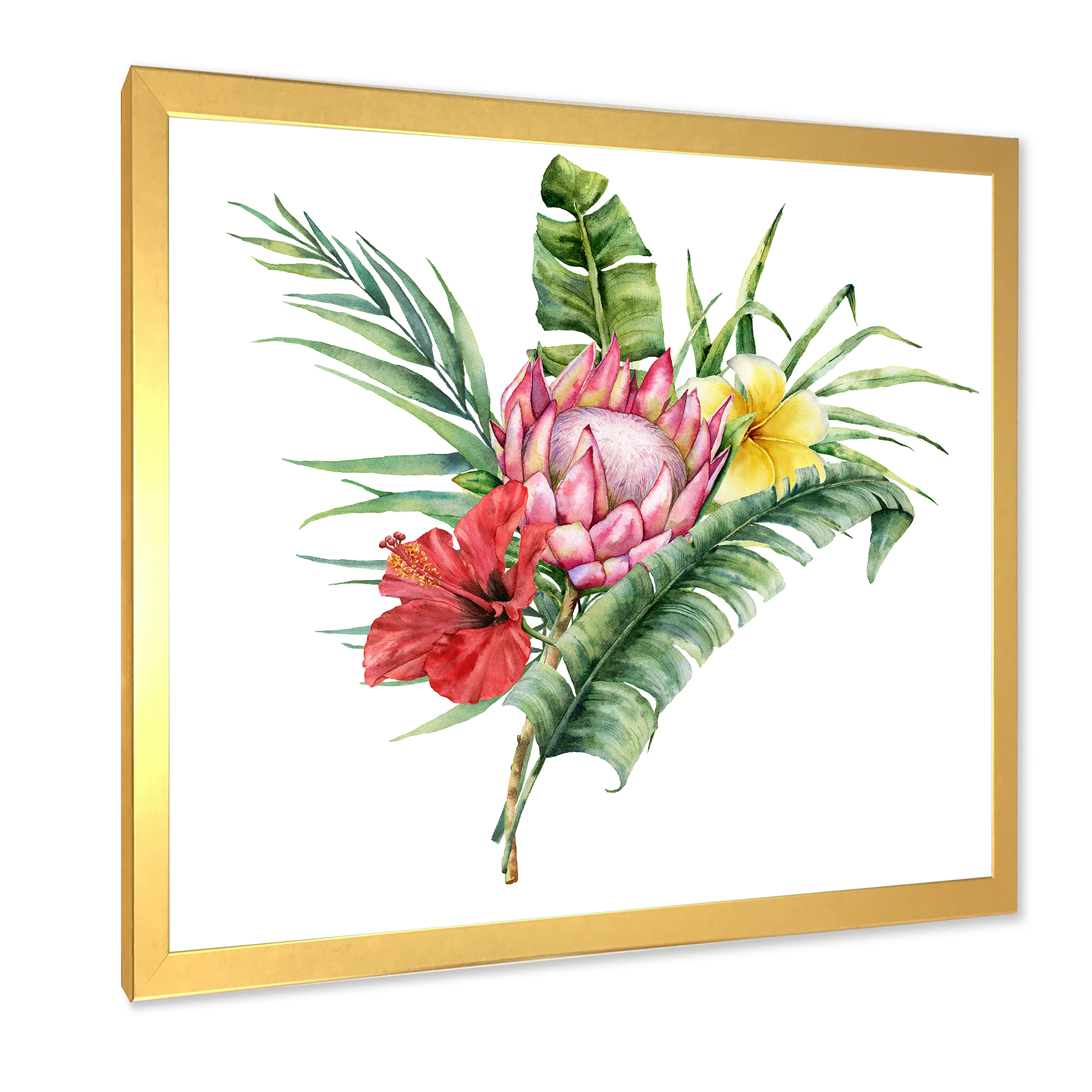Designart 'Flowers Bouquet With Protea Plumeria Hibiscus' Traditional Framed Art Print