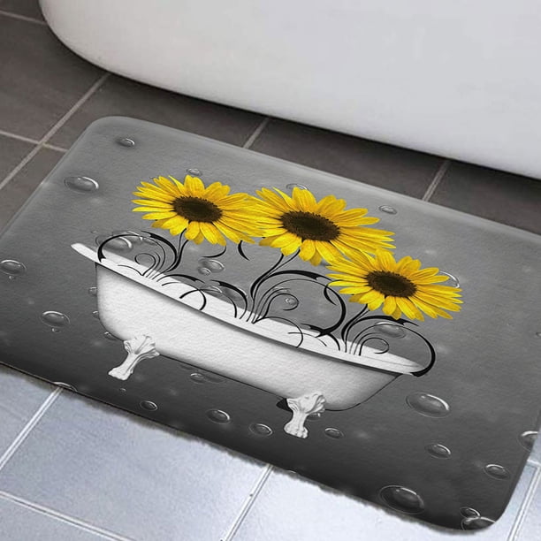 Sunflower Bathroom Rug Mat, Sunflowers in White Bathtub Bubbles Non ...