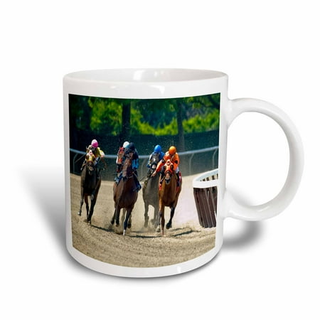 

3dRose Group of horses racing jockeys - Ceramic Mug 15-ounce