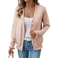 thumbnail image 3 of Women'S Autumn and Winter Knitted Cardigan Jacket Fashionable and Elegant Ruffle Button Sweater Tops Pink S, 3 of 9