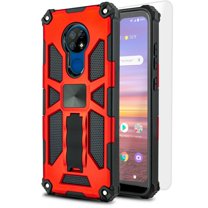 for Cricket Ovation, AT&T Radiant Max Phone Case Magnet Mount Ready Slip Guard Grids Pattern Kickstand Hybrid Slim Shock Bumper Cover with Tempered Glass