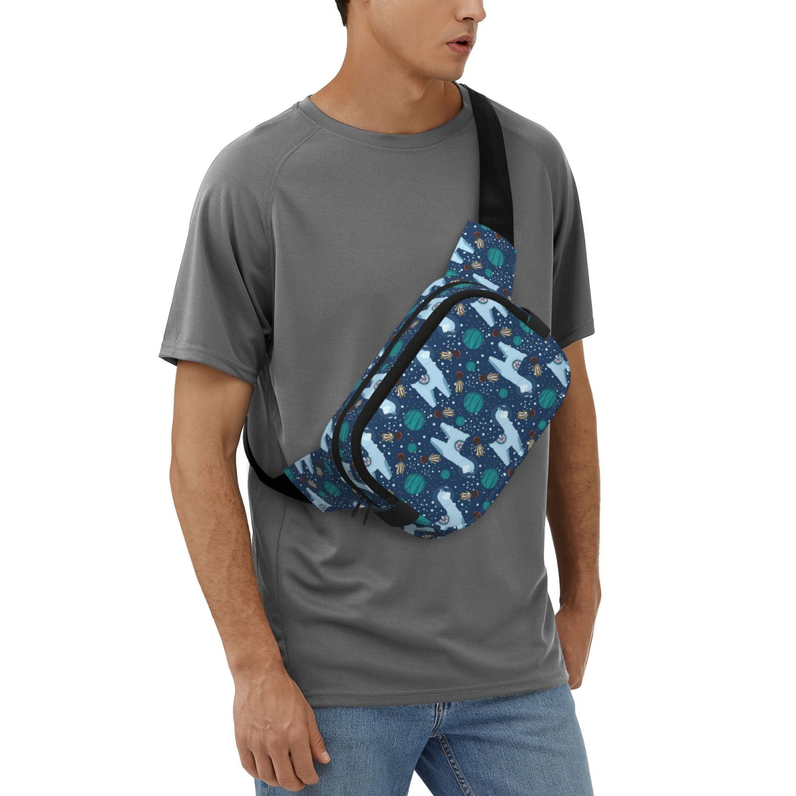 Picia Alpaca Astronaut in Space Print Square Double-Layer Waist Bag Mini Adjustable Waist Belt Bag Exercise Running Travel Hiking