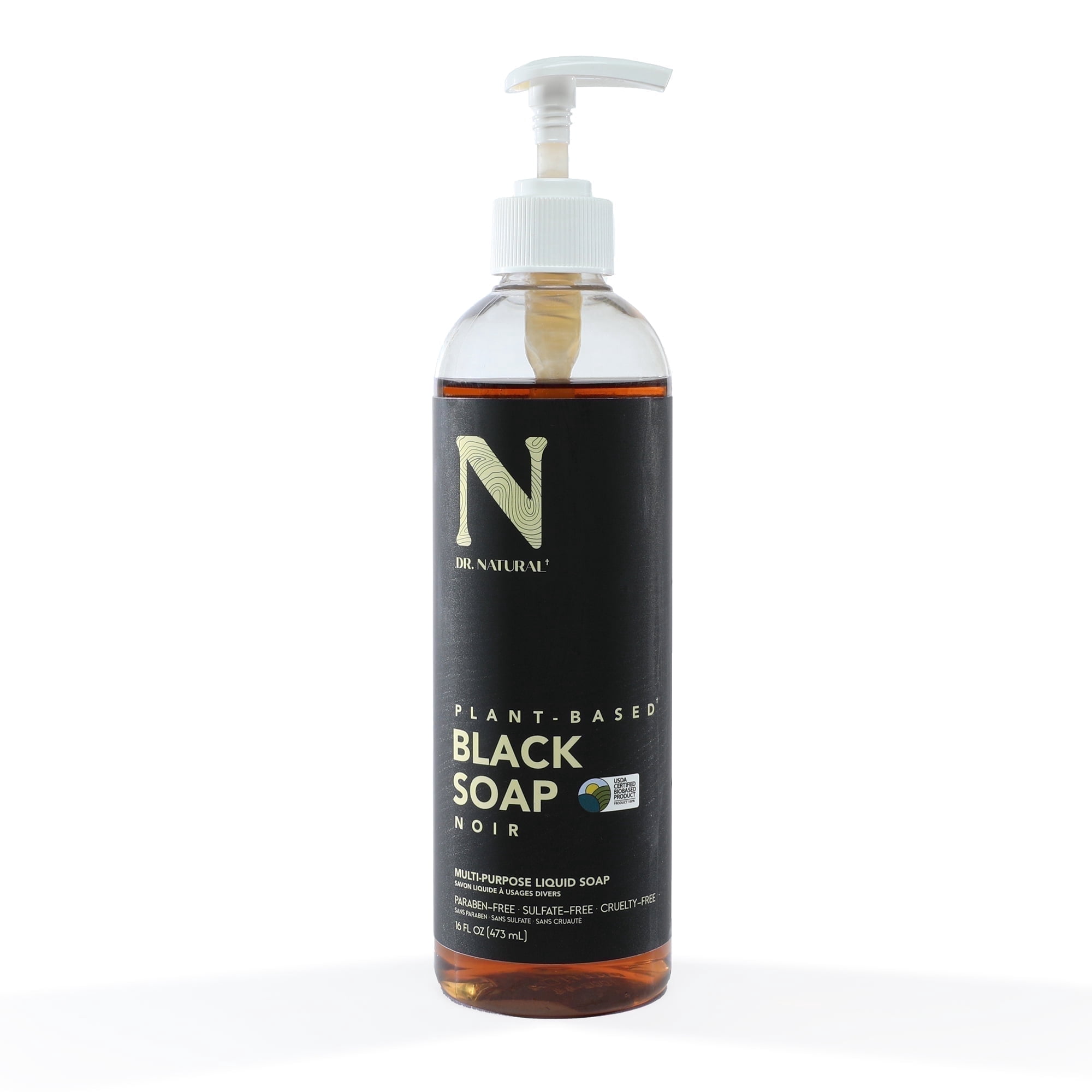 Dr. Natural Multi-Purpose Liquid Soap, Liquid Soap Body Wash, Black, 16 oz