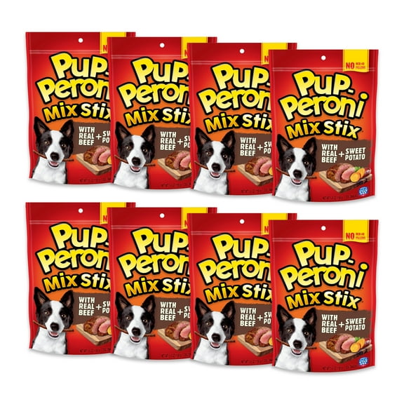 (8 Pack) Pup-Peroni Mix Stix With Real Beef & Sweet Potato Treats for Dogs, 5.6 oz Bags