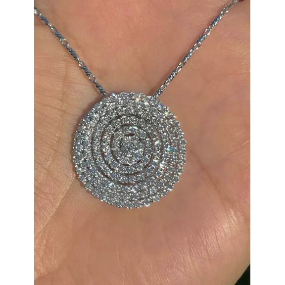 3Ct Round Cut Lab-Created Moissanite Cluster Pendant Women 14K White Gold Finish