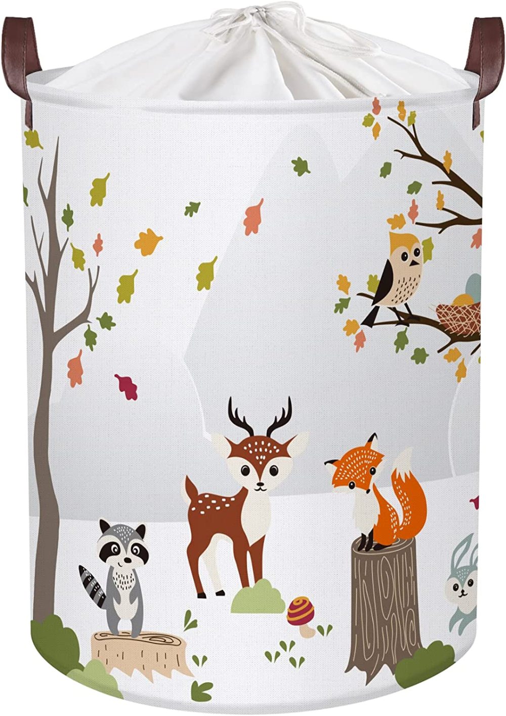 FULenQnu 45L Woodland Animals Laundry Basket Collapsible Waterproof