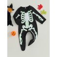 thumbnail image 3 of Wassery Baby Girls Boys Footies Rompers Halloween Clothes Long Sleeve Pumpkin Face/Skeleton Print Zipper Jumpsuit Toddler Fall Bodysuits 0-18 Months, 3 of 8