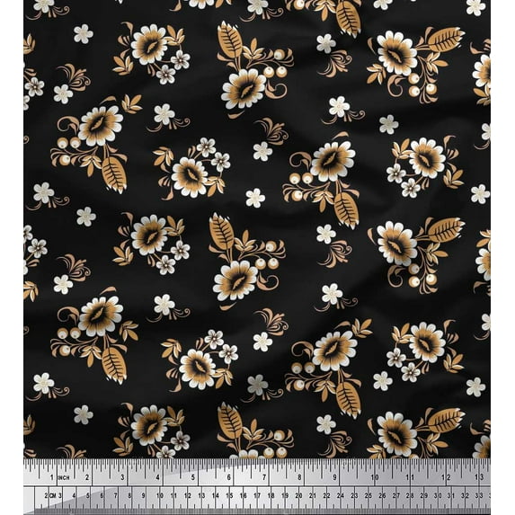 Soimoi Cotton Duck Fabric Leaves & Floral Artistic Printed Craft Fabric by the Yard 42 Inch Wide