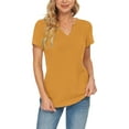 thumbnail image 3 of MRULIC shirts for women Women's Summer Fashion Knit Short Sleeve Tunic Top V-neck Loose Shirt Women Shirts Yellow + 4XL, 3 of 9
