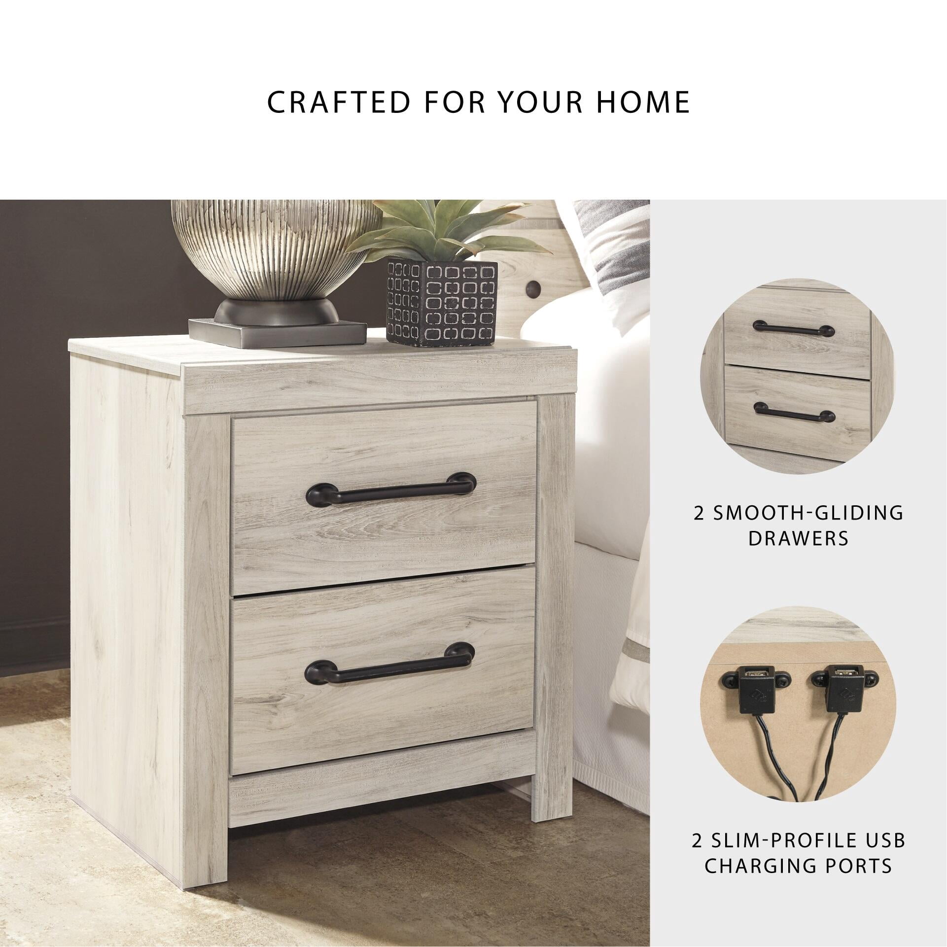 Signature Design by Ashley Casual Cambeck 2 Drawer Nightstand, Whitewash