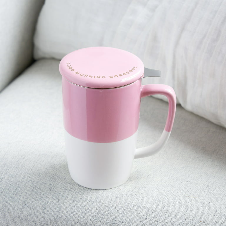 Pinky Up Delia Pink Ceramic Tea Mug and Infuser, Loose Leaf Tea  Accessories, Travel Tea Cup, 18 oz Capacity 