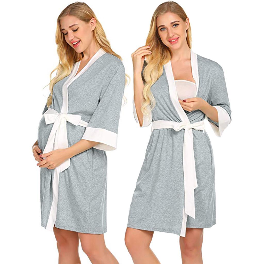 2021 Soft Maternity Robe 3 In 1 Labor Delivery Nursing Gown Hospital Breastfeeding Dress