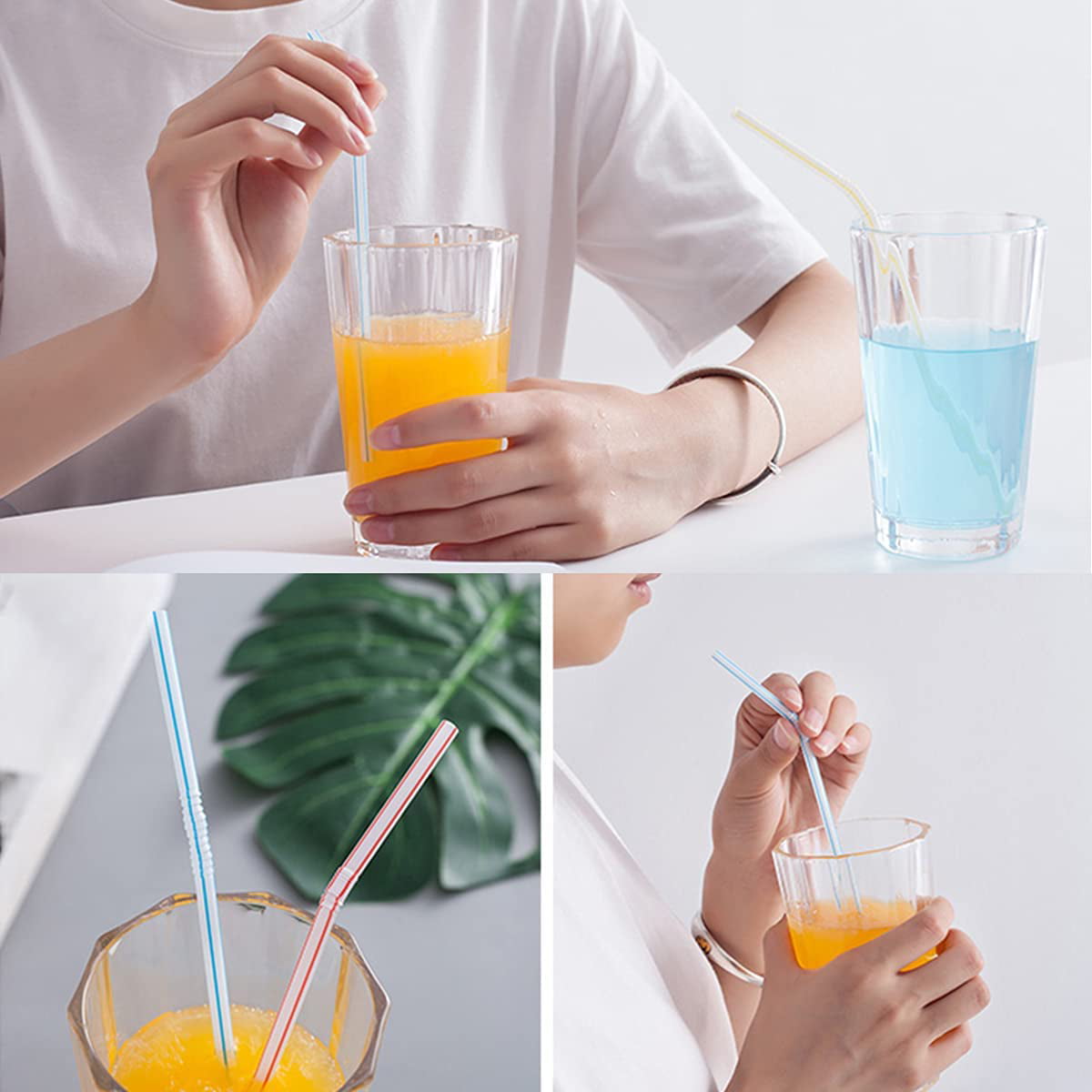 RXING 100pcs Flexible Disposable Plastic Straws Home Parties Bar Beverage Shops Home Straws for Kids and Adults 