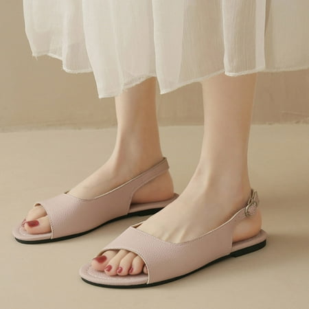 

YYYTop Womens Sandals Strappy Sandals for Women Women s Sandals Fashion Comfortable Open-Toe Shallow Mouth Flats Walking Sandals Women On Clearance