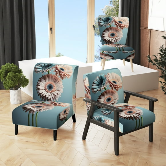 Designart "Hyperrealistic Orange Gerbera Blooms" Orange Gerbera Upholstered Accent Chair - Traditional Arm Chair For Living Room